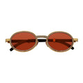 BLING ONE - Rhinestone Round Metal Oval Sunglasses Gold Red-0