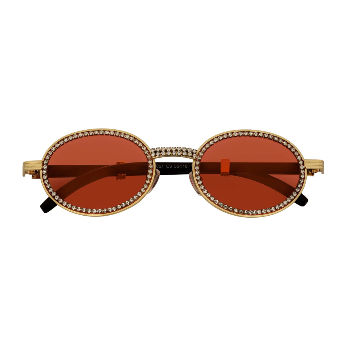 BLING ONE - Rhinestone Round Metal Oval Sunglasses Gold Red-0