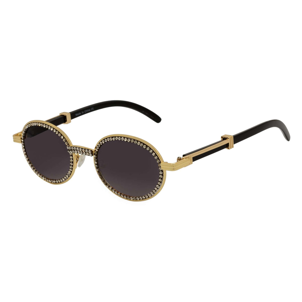 BLING ONE - Rhinestone Round Metal Oval Sunglasses Gold Smoke-1