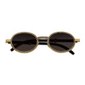 BLING ONE - Rhinestone Round Metal Oval Sunglasses Gold Smoke-0