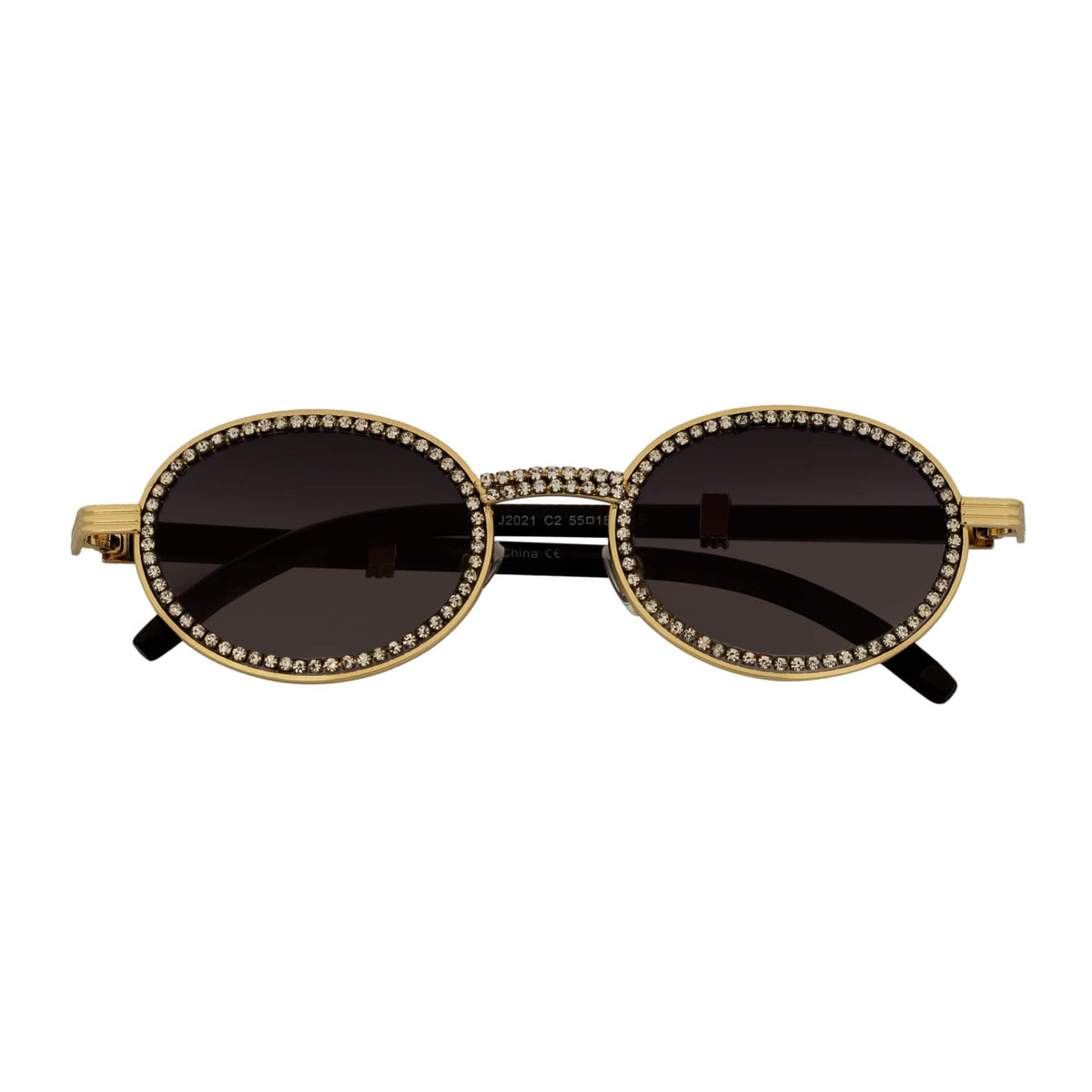 BLING ONE - Rhinestone Round Metal Oval Sunglasses Gold Smoke-0