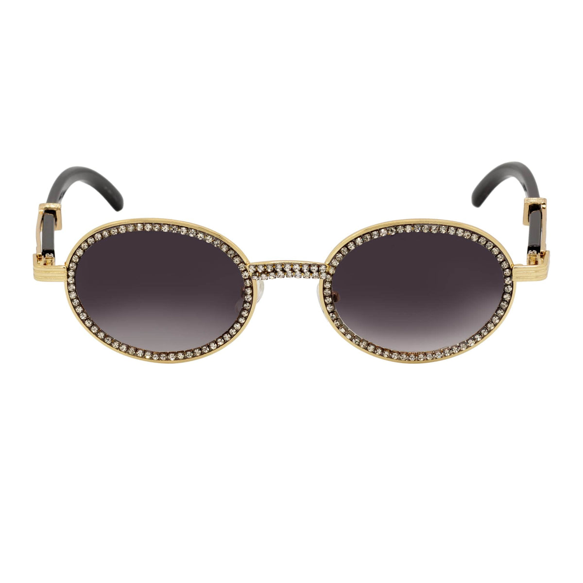 BLING ONE - Rhinestone Round Metal Oval Sunglasses Gold Smoke-2