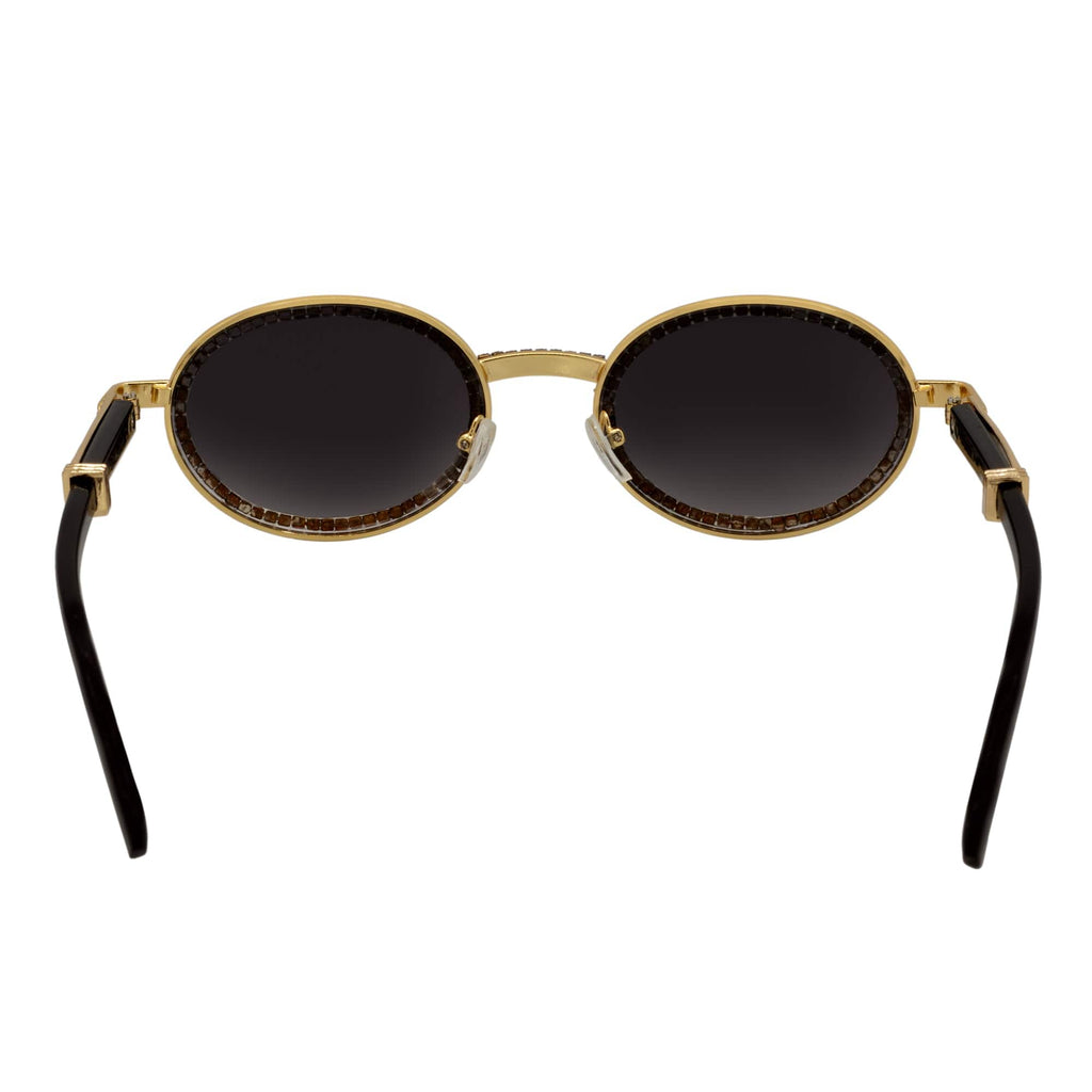 BLING ONE - Rhinestone Round Metal Oval Sunglasses Gold Smoke-4
