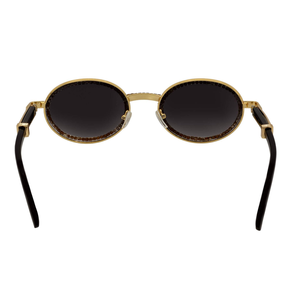 BLING ONE - Rhinestone Round Metal Oval Sunglasses Gold Smoke-4