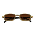 BLING TWO - Rhinestone Metal Rectangle Sunglasses Gold Amber-0