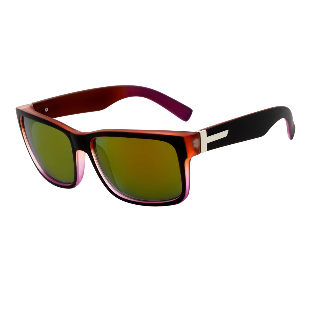 ENZO - Modern Square Sunglasses Black-Red Orange Mirror-1