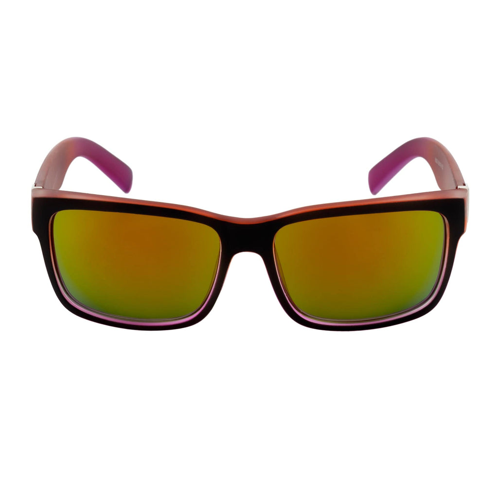 ENZO - Modern Square Sunglasses Black-Red Orange Mirror-2