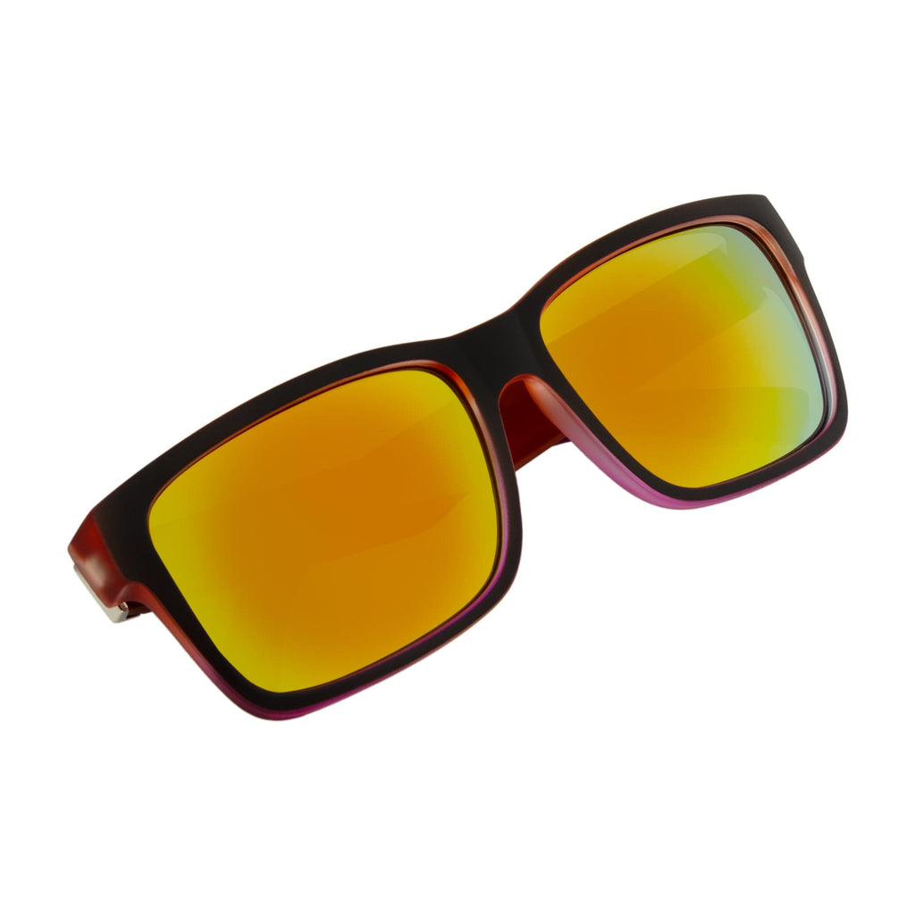 ENZO - Modern Square Sunglasses Black-Red Orange Mirror-3