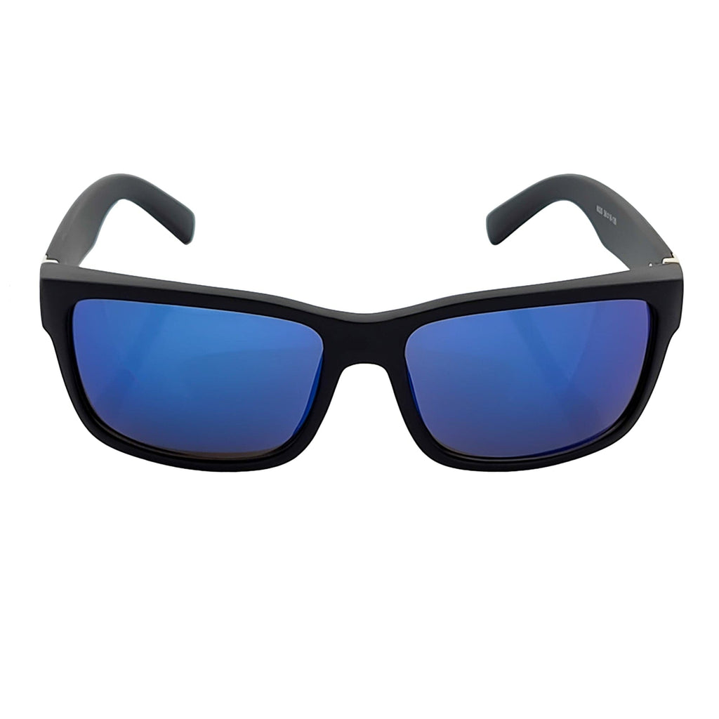ENZO - Modern Square Sunglasses Matte Black Blue Mirror-2