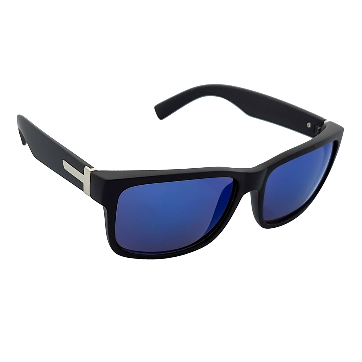 ENZO - Modern Square Sunglasses Matte Black Blue Mirror-3