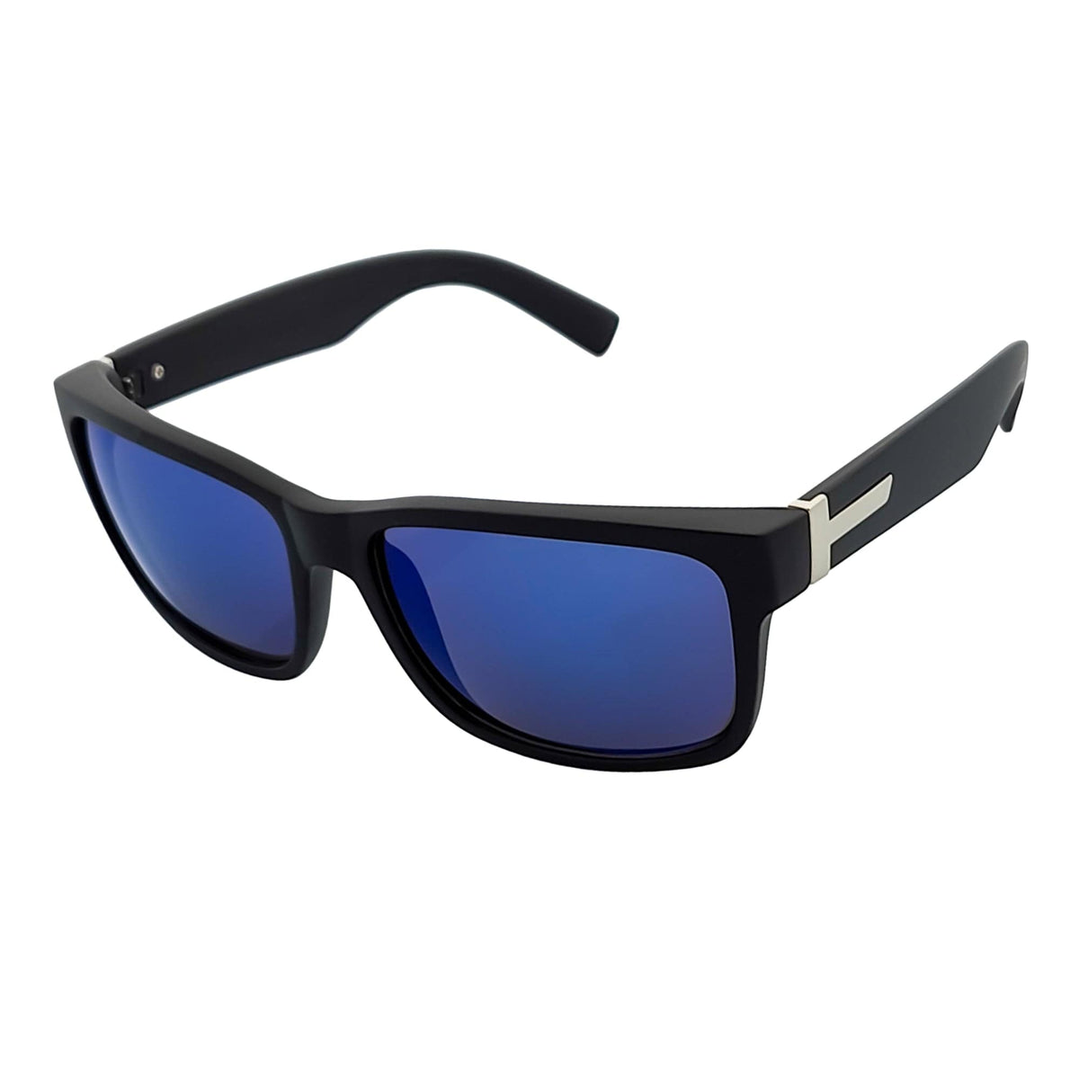 ENZO - Modern Square Sunglasses Matte Black Blue Mirror-1