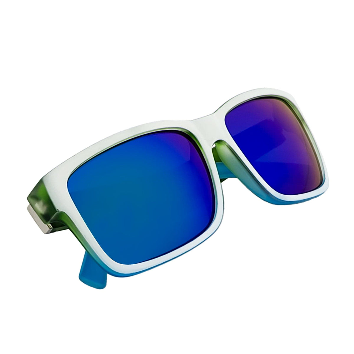 ENZO - Modern Square Sunglasses White-Green Blue Mirror-3
