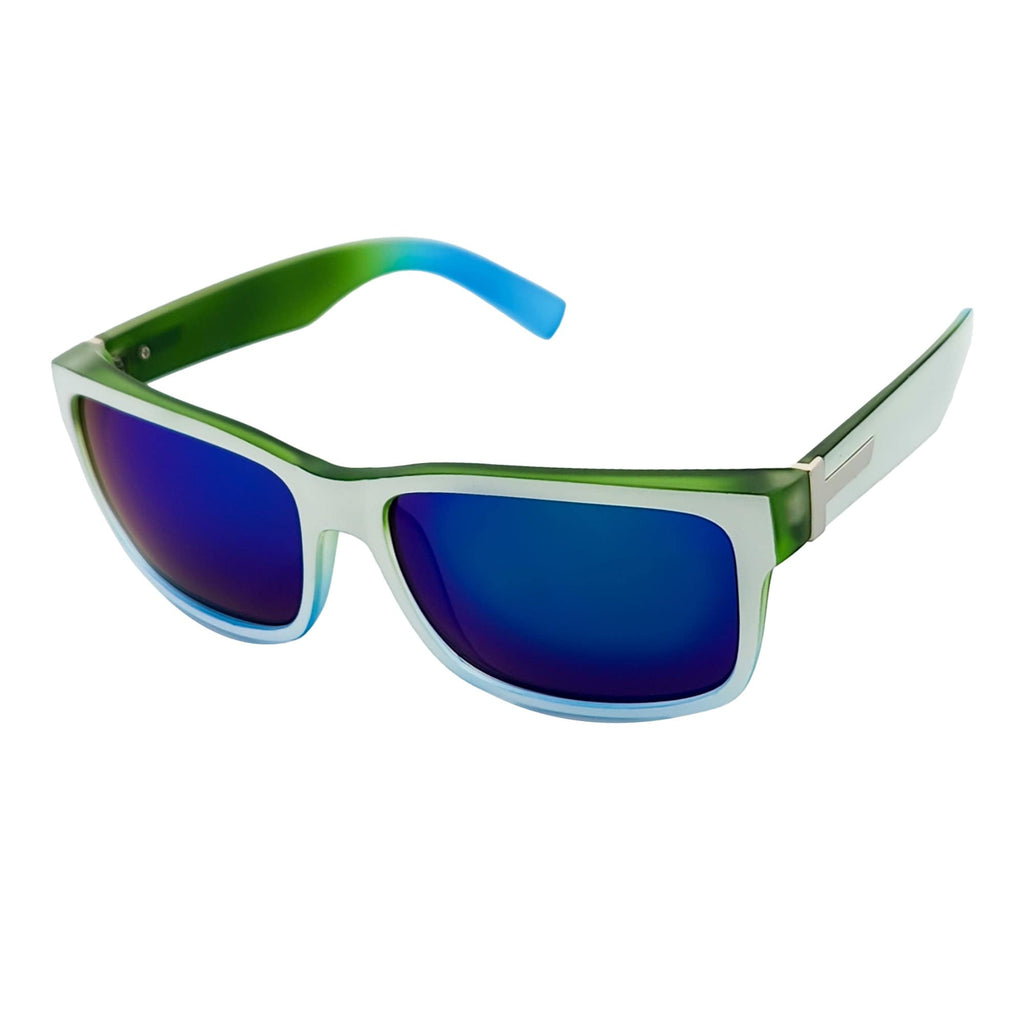 ENZO - Modern Square Sunglasses White-Green Blue Mirror-1