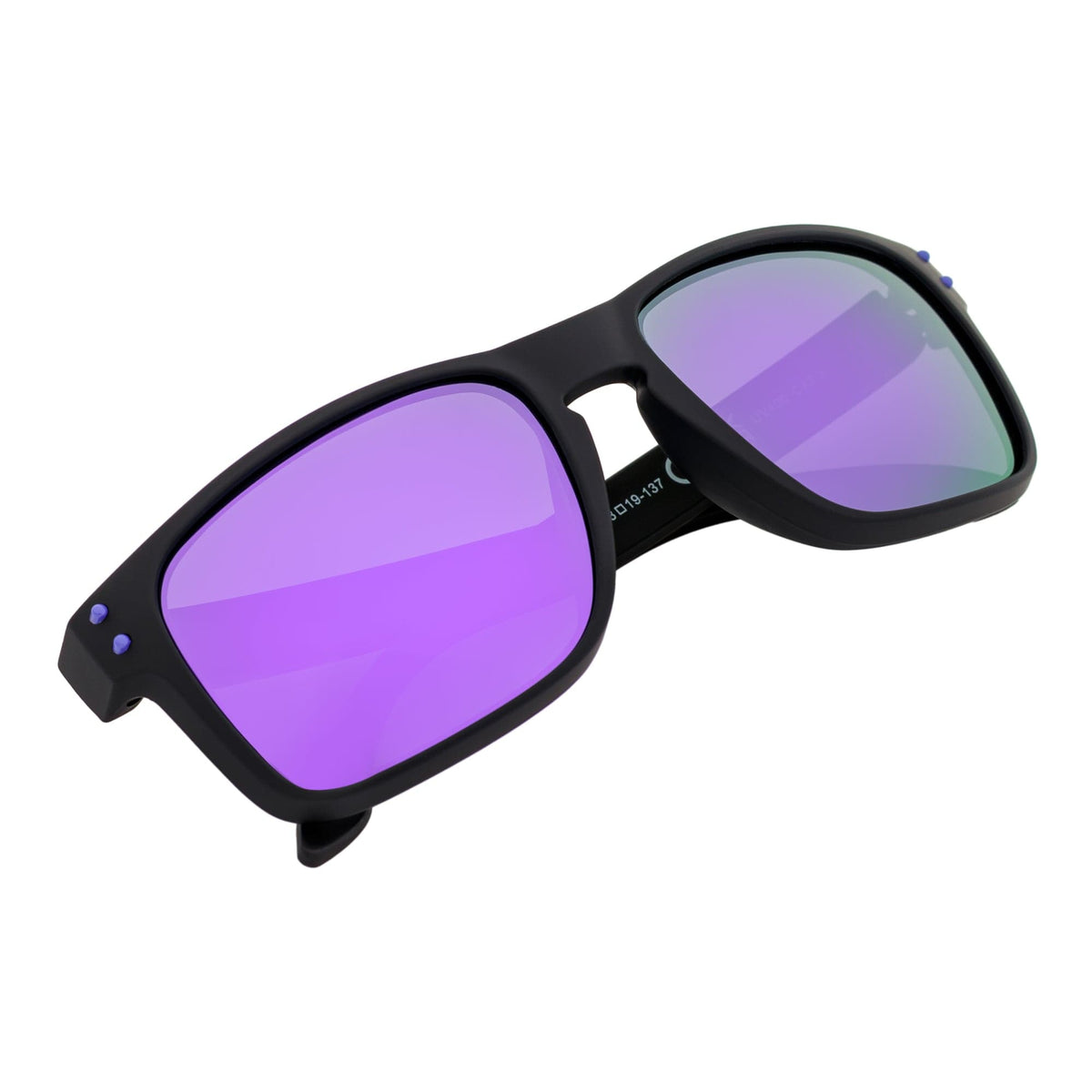 HALLBROOK - Polarized Horn Rimmed Sunglasses Matte Black Purple Mirror-3