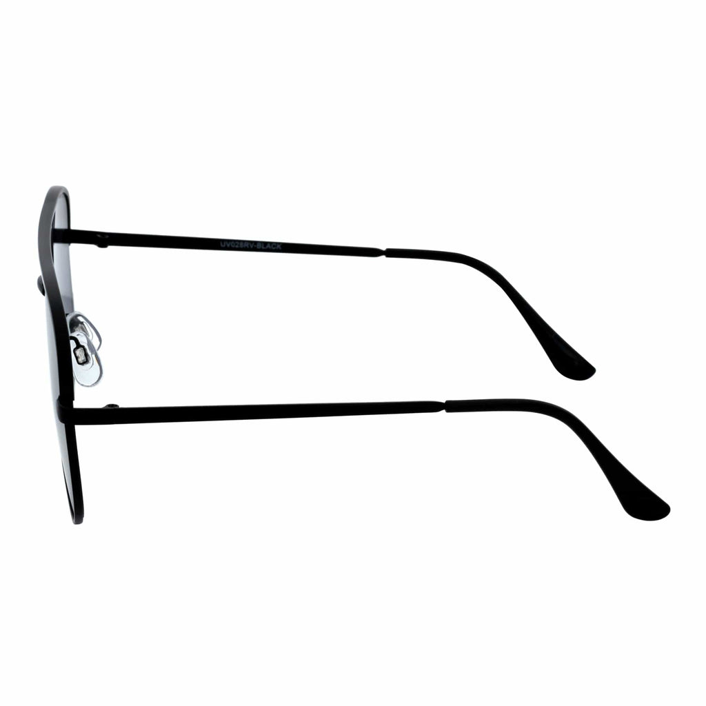 KEY - Oversize Metal Aviator Sunglasses Black Silver Mirror-4