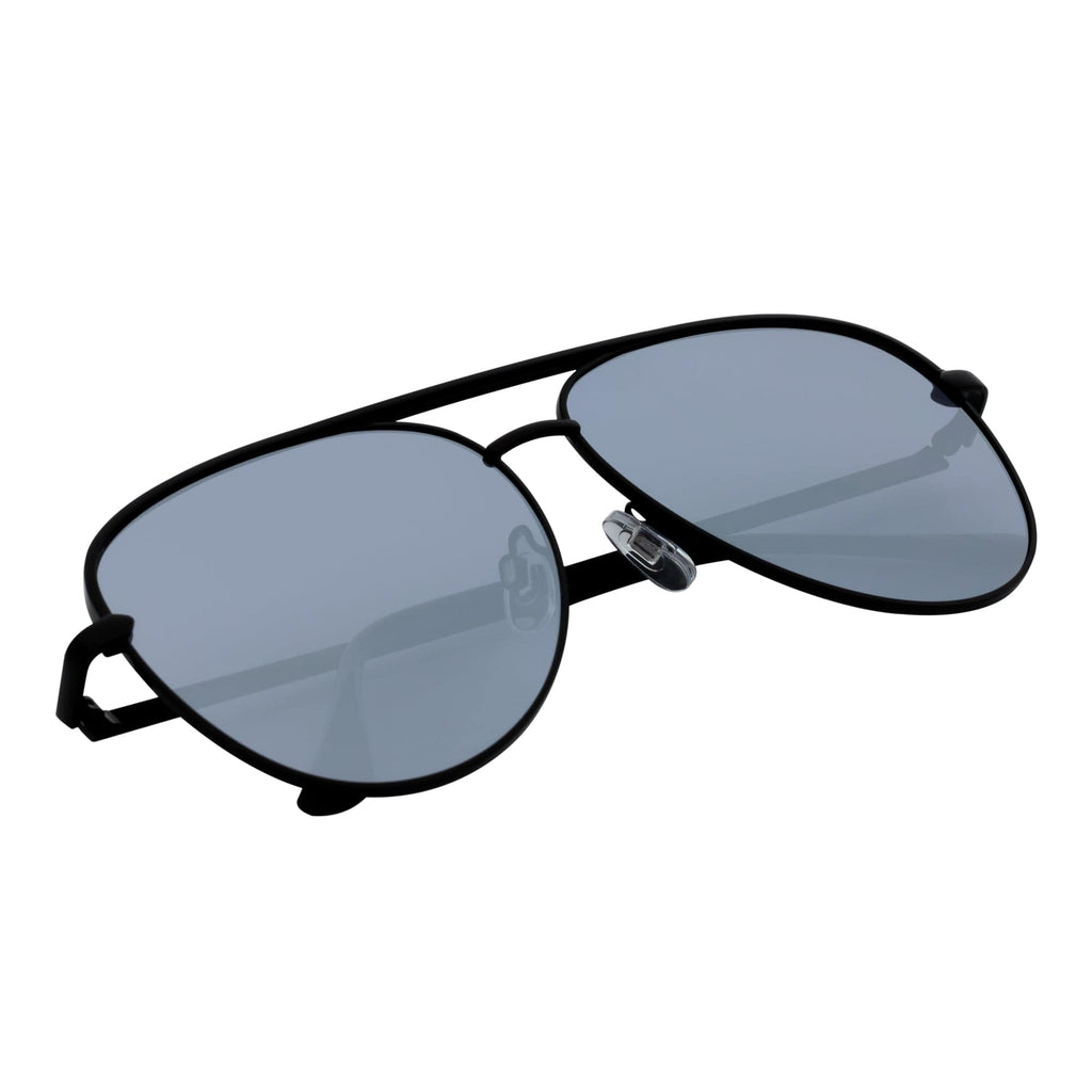 KEY - Oversize Metal Aviator Sunglasses Black Silver Mirror-3
