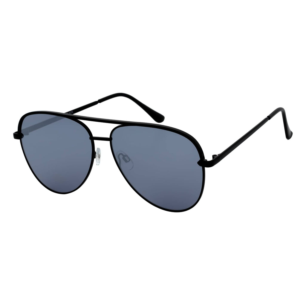 KEY - Oversize Metal Aviator Sunglasses Black Silver Mirror-1