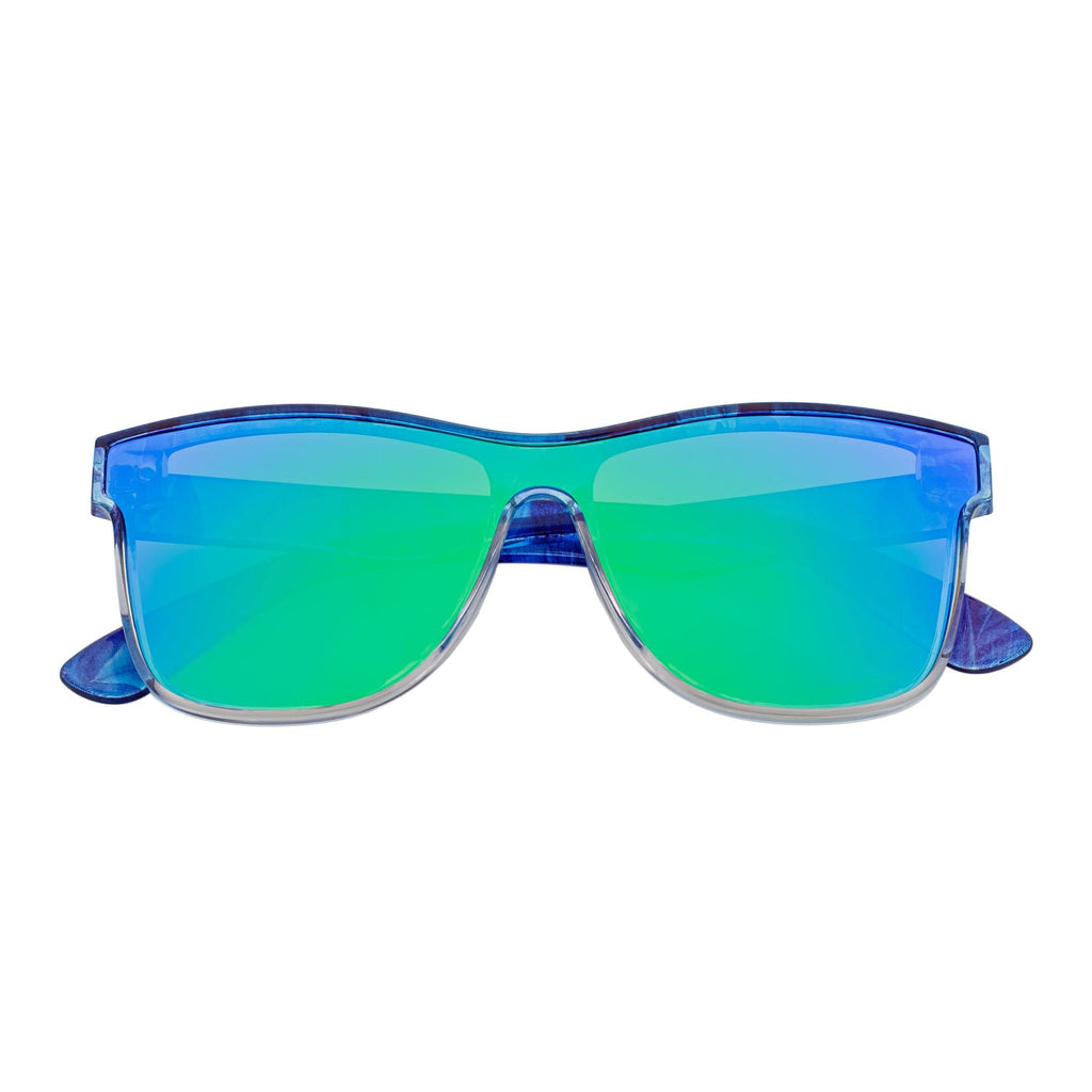 PRIME TIME - Polarized Horn Rimmed Sunglasses Clear Blue Green Mirror-0