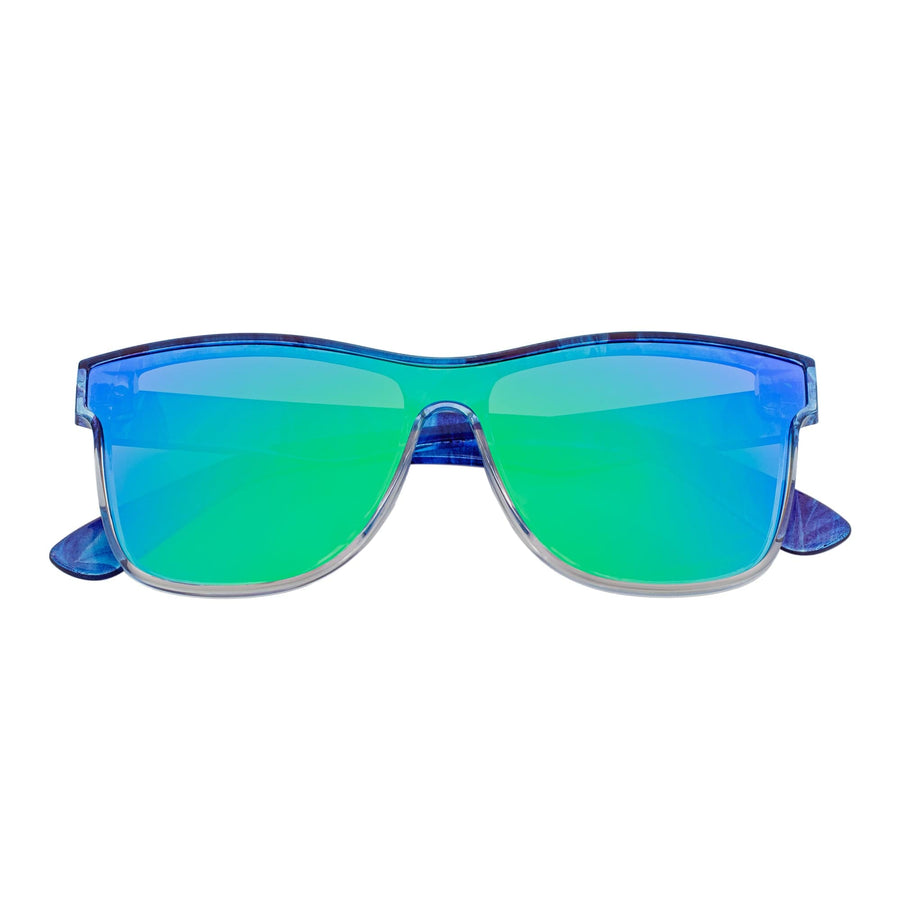 PRIME TIME - Polarized Horn Rimmed Sunglasses Clear Blue Green Mirror