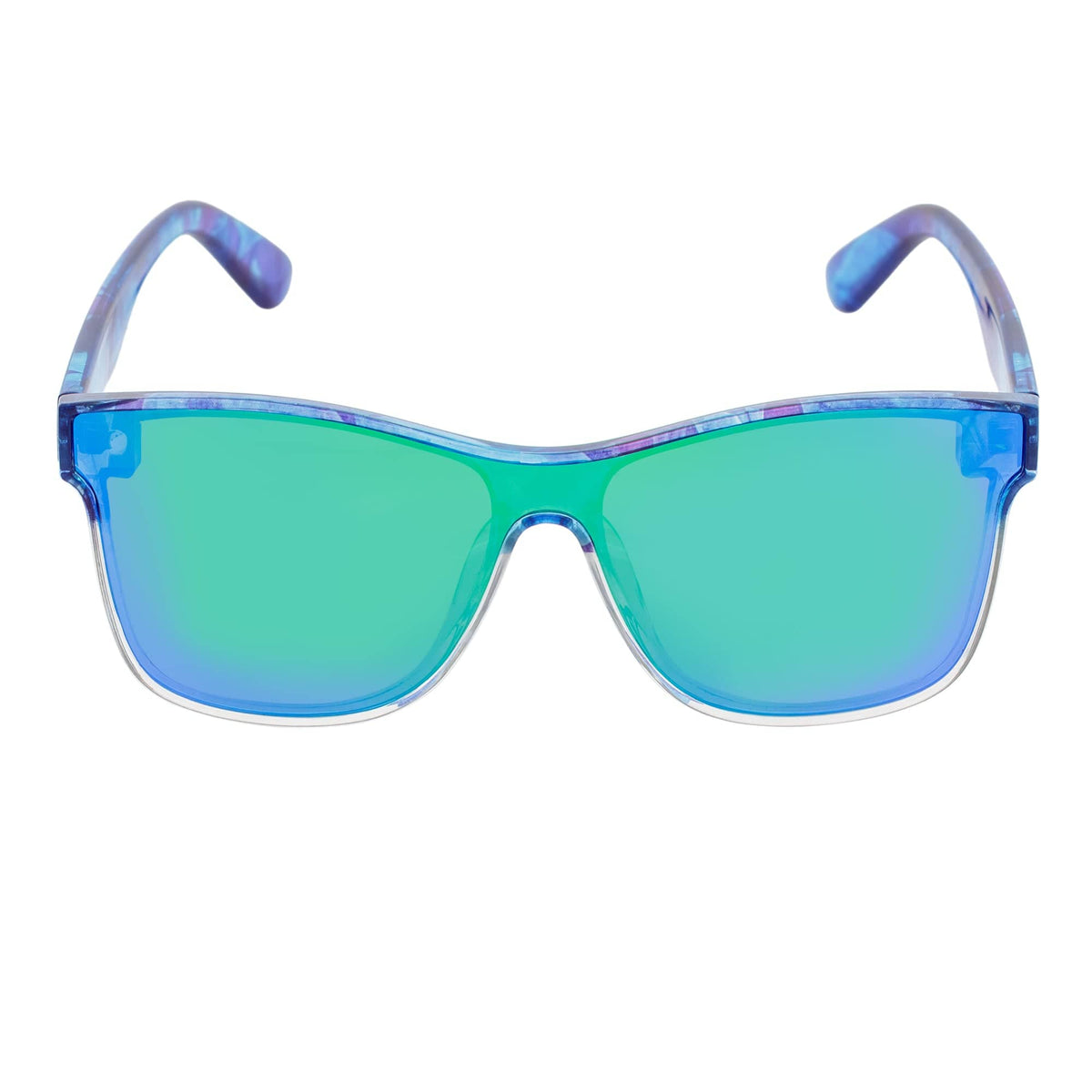 PRIME TIME - Polarized Horn Rimmed Sunglasses Clear Blue Green Mirror-2