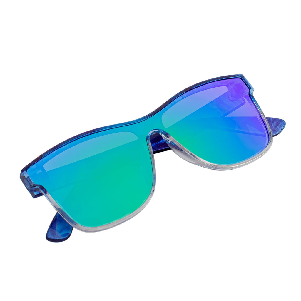 PRIME TIME - Polarized Horn Rimmed Sunglasses Clear Blue Green Mirror-3