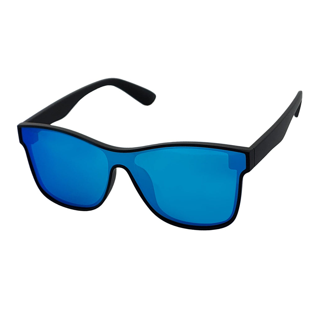 PRIME TIME - Polarized Horn RimmedSunglasses Matte Black Blue Mirror-1