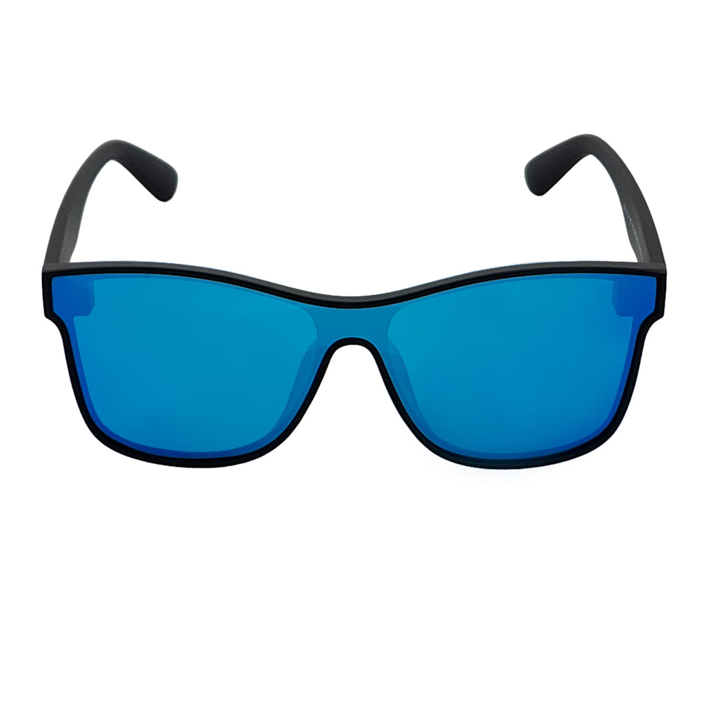 PRIME TIME - Polarized Horn RimmedSunglasses Matte Black Blue Mirror-2
