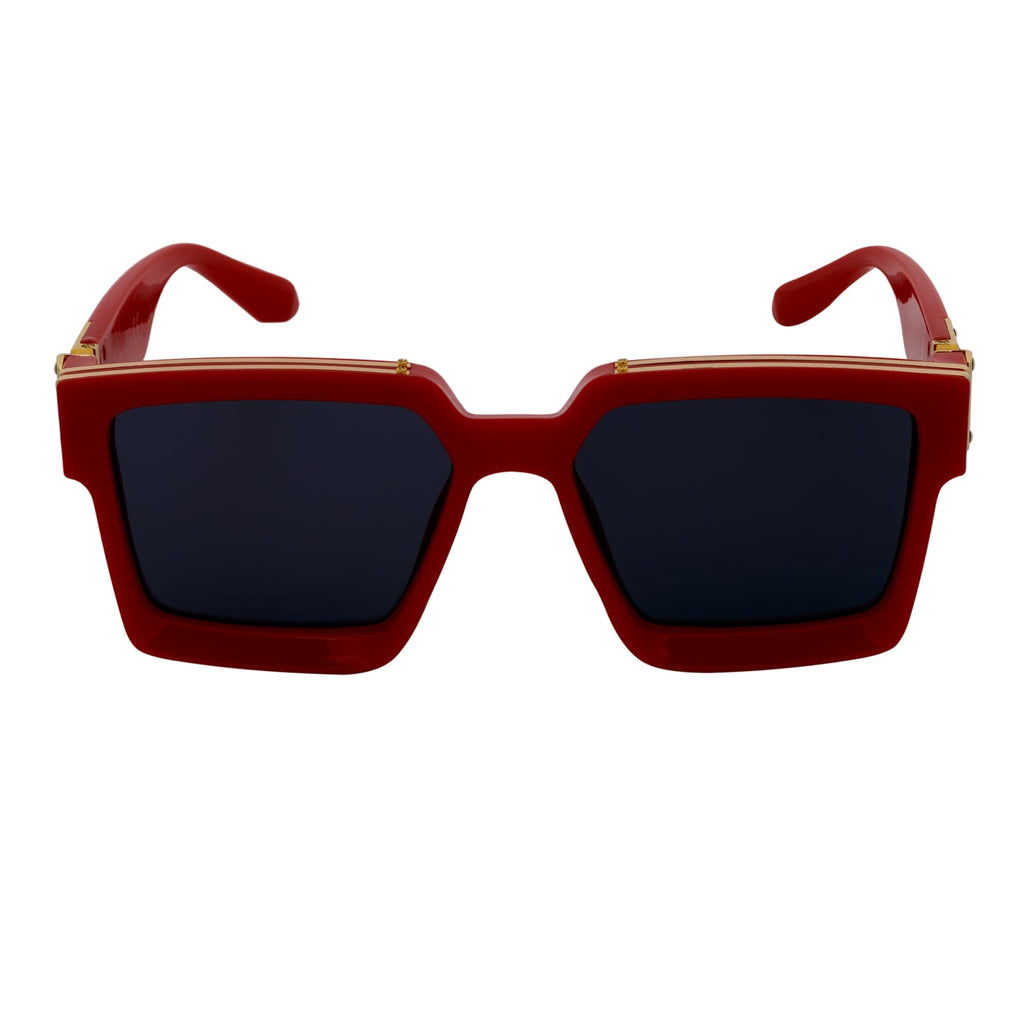 TWO BILLION - Large Horn Rimmed Square Sunglasses Gloss Red-Gold Smoke-2