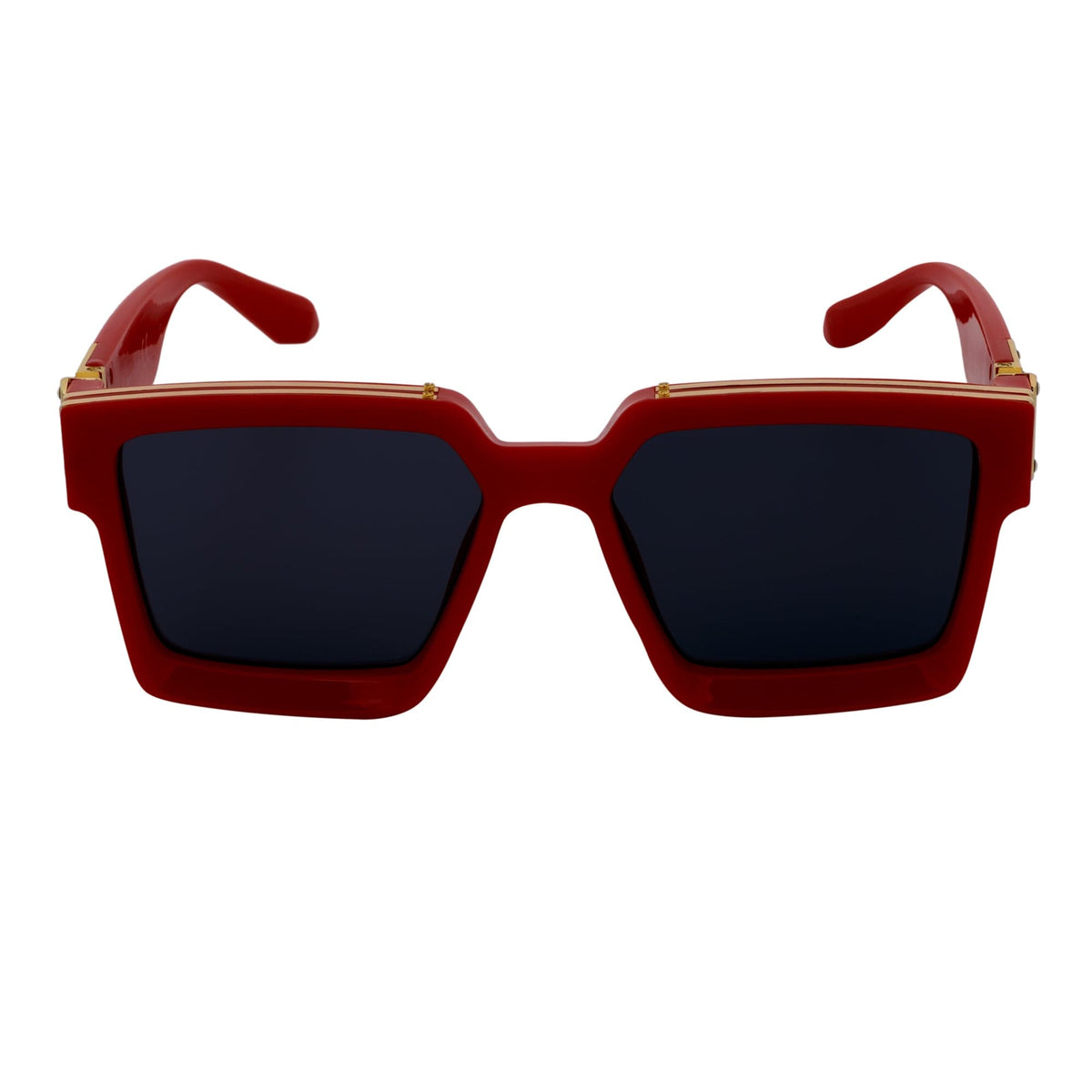 TWO BILLION - Large Horn Rimmed Square Sunglasses Gloss Red-Gold Smoke-2