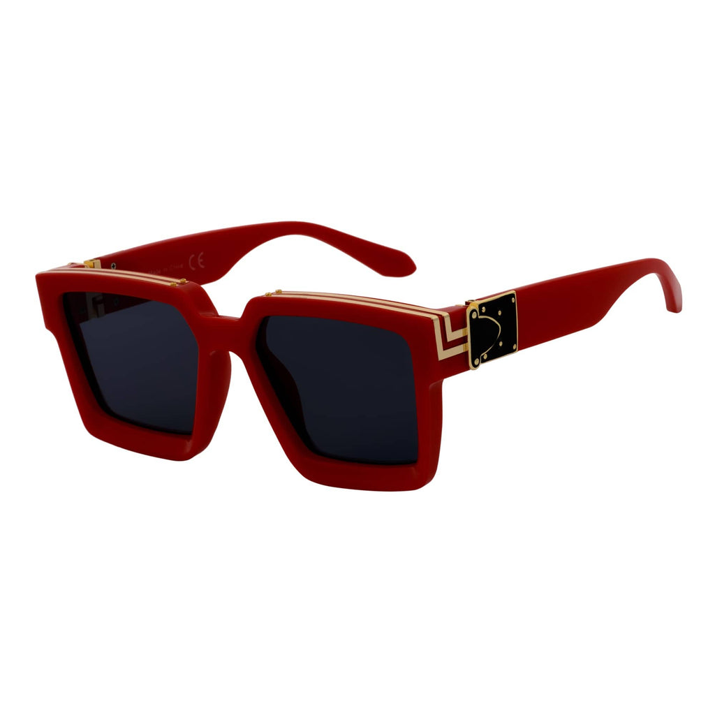 TWO BILLION - Large Horn Rimmed Square Sunglasses Gloss Red-Gold Smoke-1