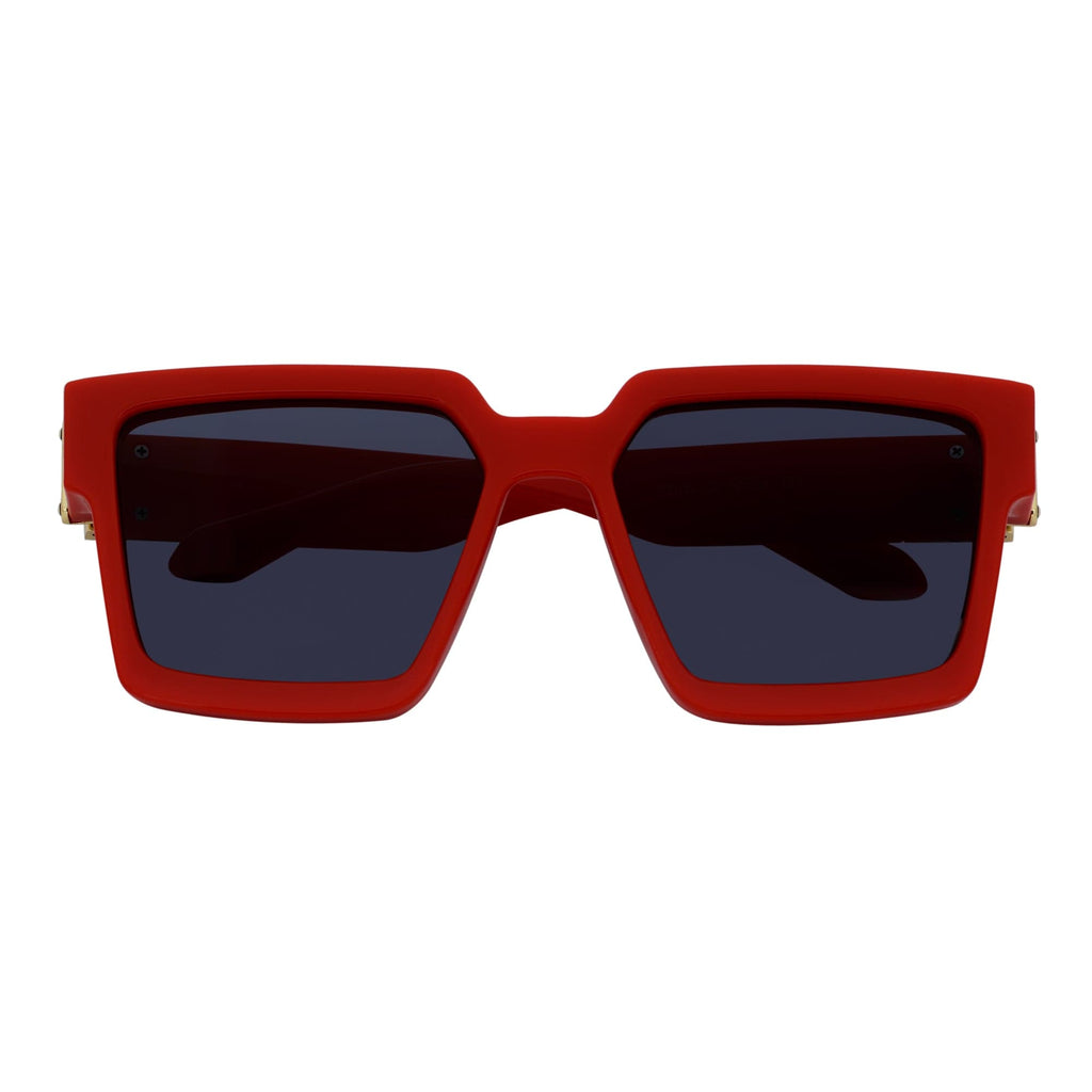 TWO BILLION - Large Horn Rimmed Square Sunglasses Gloss Red-Gold Smoke-0