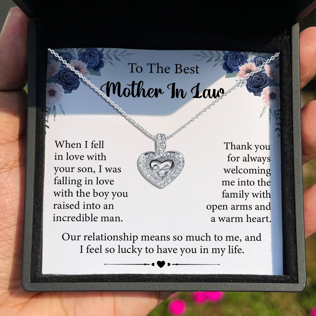 TRYNDI™ To My Best Mother-in-Law Floating Heart Necklace With Authentic Swarovski Crystals-1