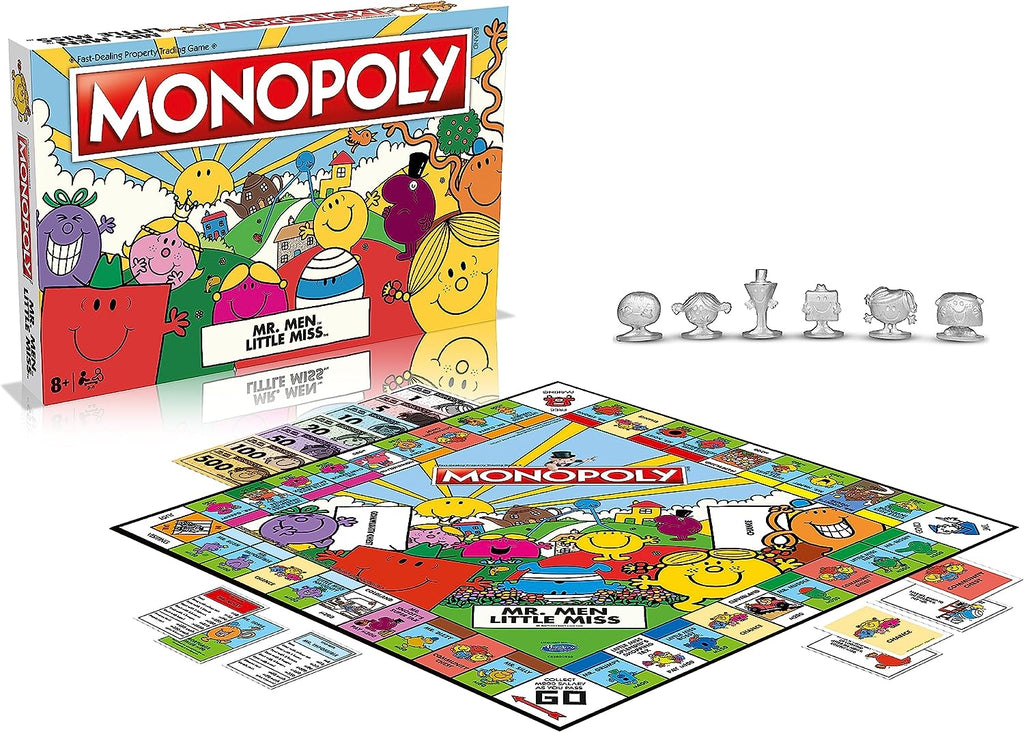 Monopoly Mr Men and Little Miss boardgame with colourful game board, cards, and custom character tokens — view 2
