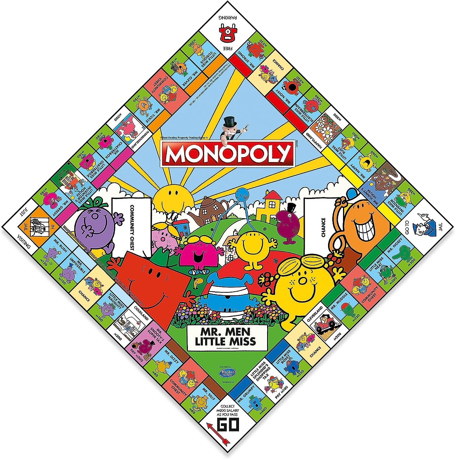 Monopoly Mr Men and Little Miss boardgame with colourful game board, cards, and custom character tokens — view 4