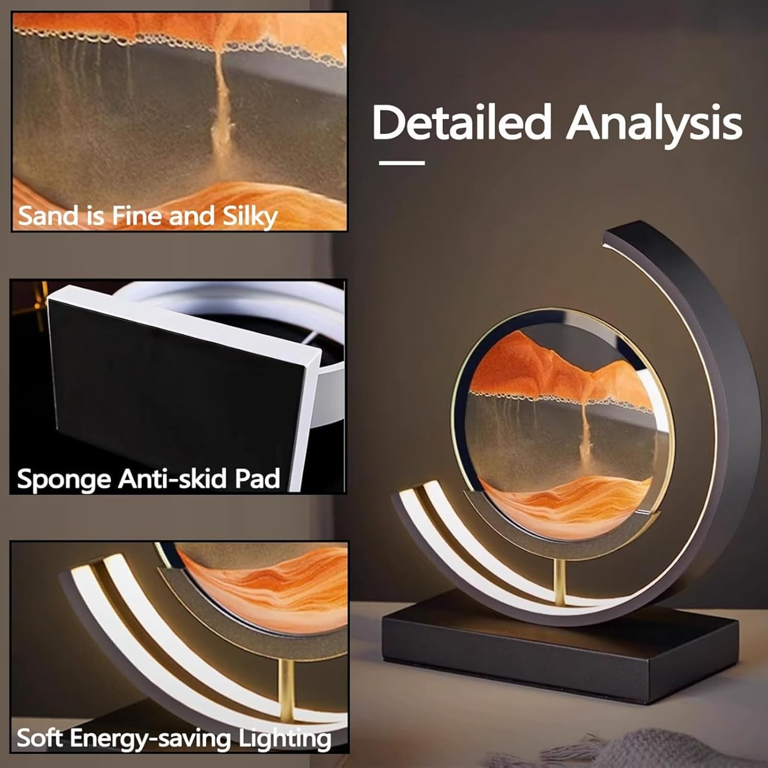 Moving sandscapes LED table lamp in glass and aluminum with falling sand mountain landscape design — view 5