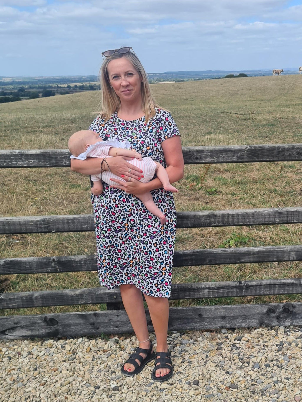 Ruby rainbow leopard print breastfeeding dress with smock style fit and hidden nursing zips — view 5