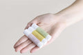 Set of 3 natural unscented lip balms in eco-friendly reusable cotton drawstring gift bag.
