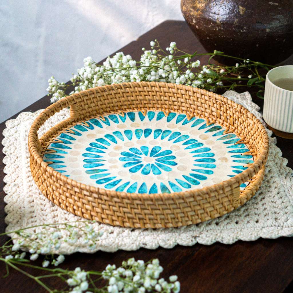 Rattan Trays • Mother of Pearl • Ripple (Multiple Sizes)-3