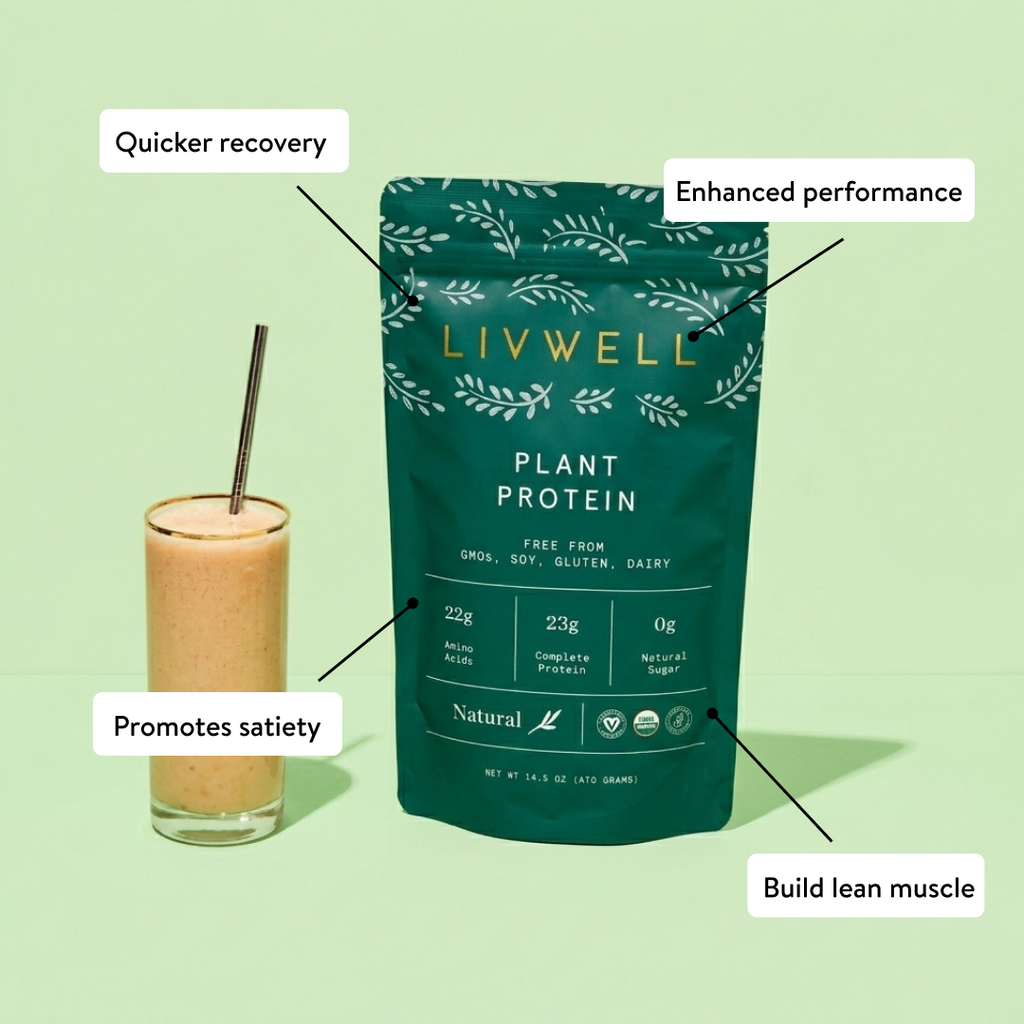 Natural protein blend powder in a container, premium organic plant-based fitness and muscle recovery supplement — view 3
