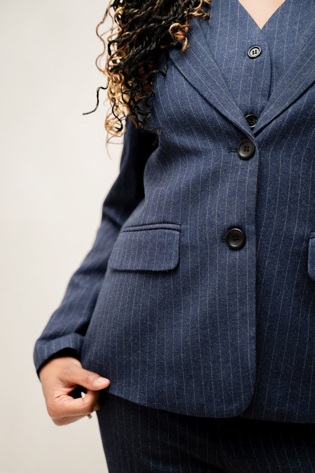 Navy blue stripped 3-piece pants suits (UK size 12)-4