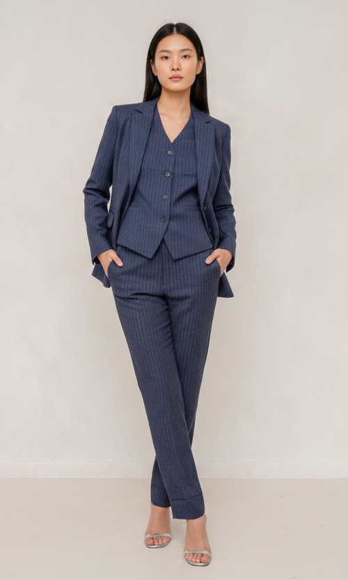 Navy blue stripped 3-piece pants suits (UK size 12)-1