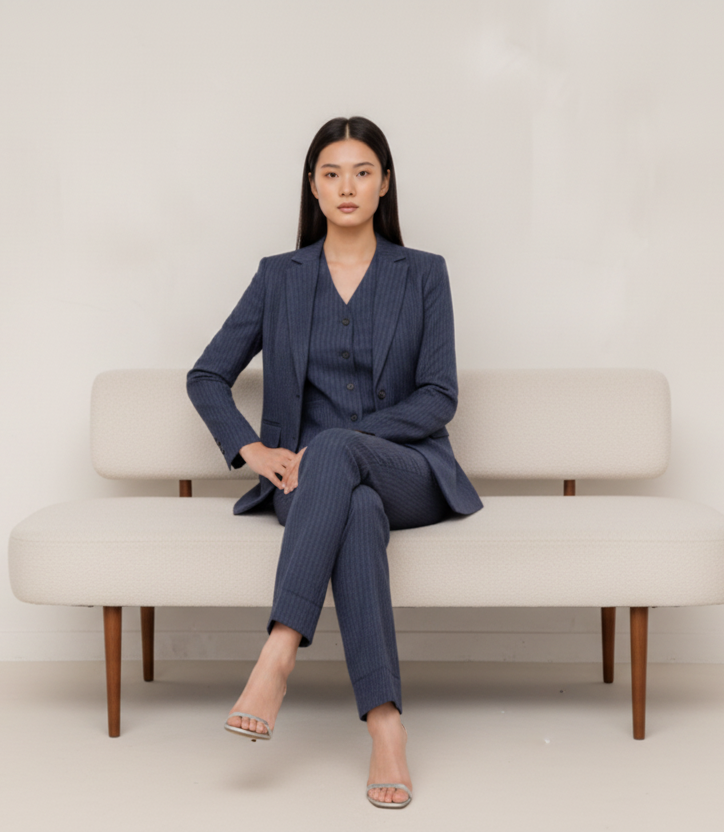 Navy blue stripped 3-piece pants suits (UK size 12)-2
