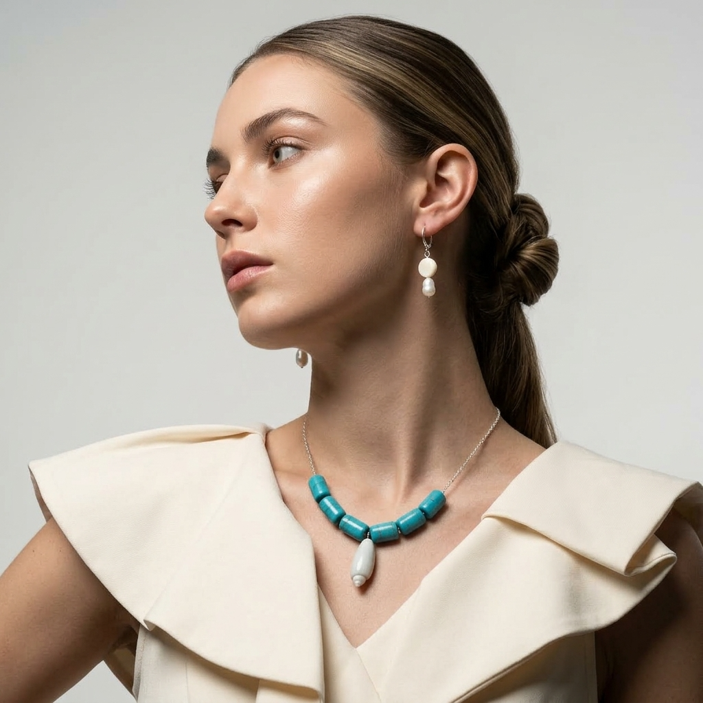 Olive Pearl Necklace & Earrings Set-1