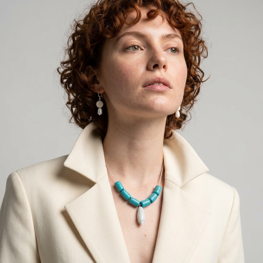 Olive Pearl Necklace & Earrings Set-3