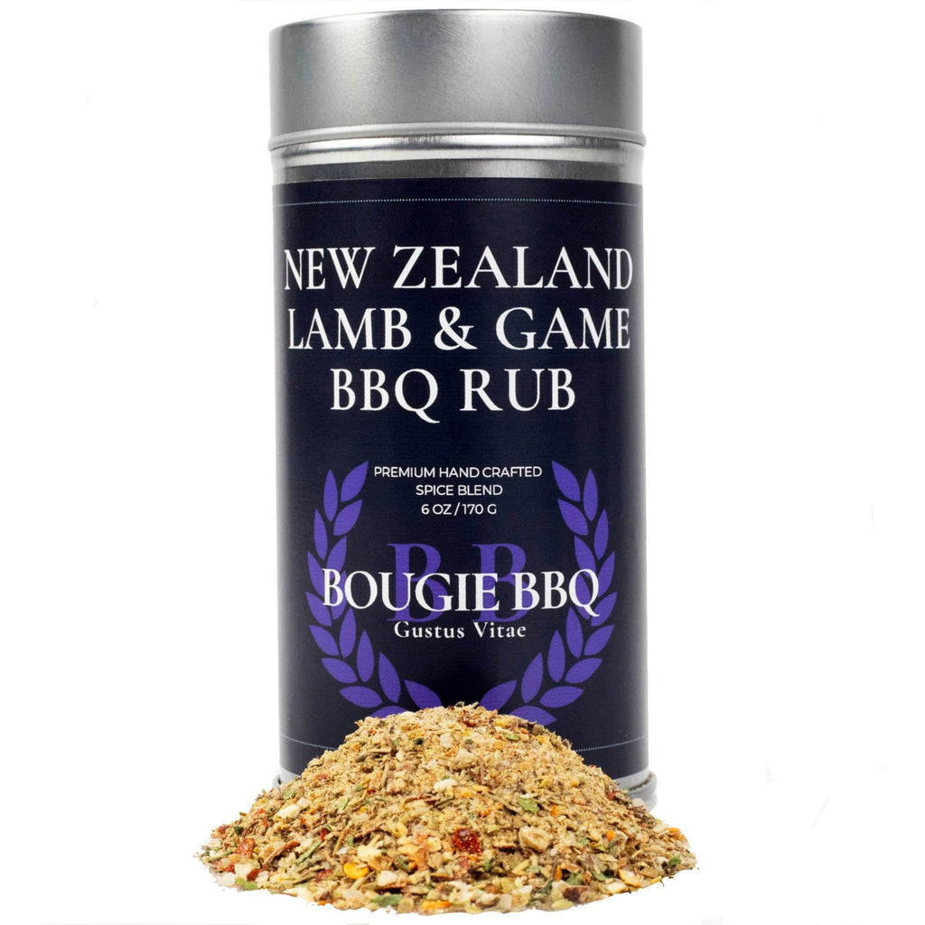 New Zealand Lamb and Game BBQ Rub artisanal seasoning tin with gourmet spice mix inside