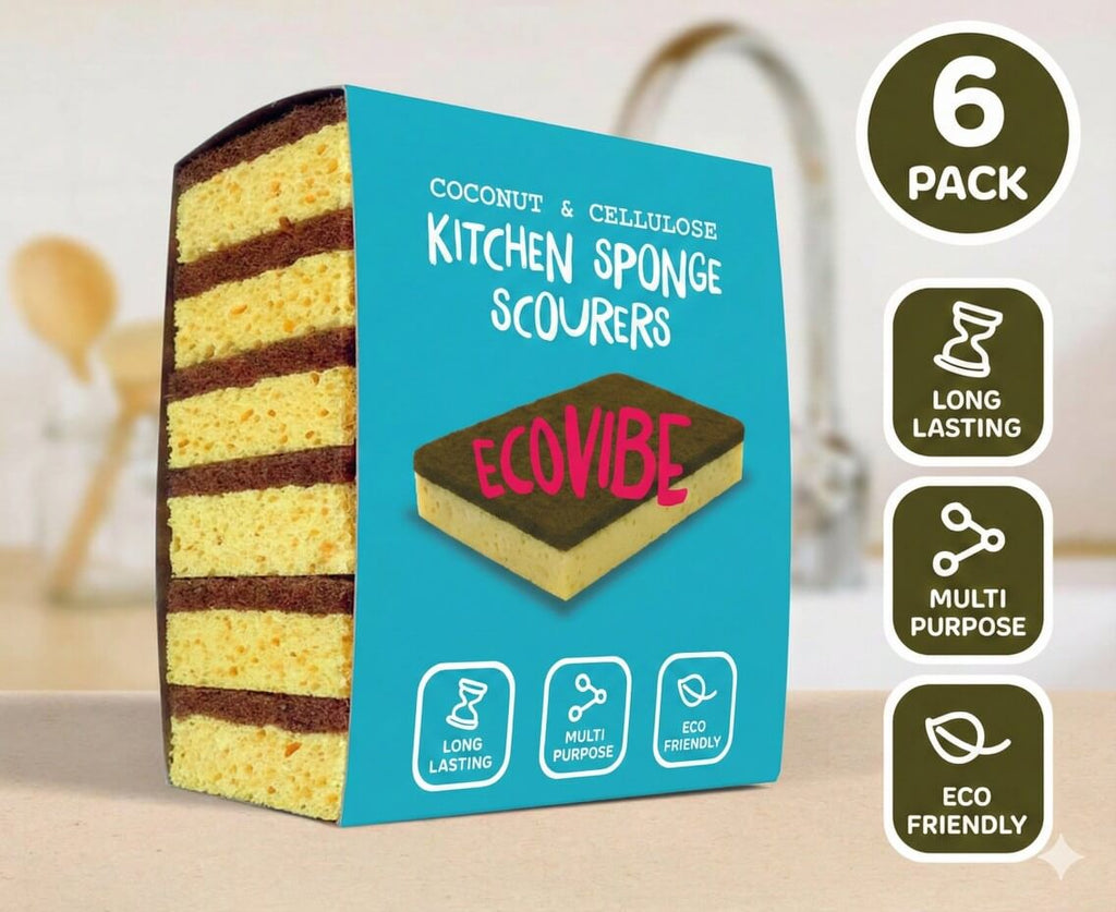 Natural Coconut & Cellulose Sponge Scourers (Pack of 6)-0