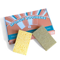 Four pack of natural sisal and cellulose eco sponge scourers in a recyclable cardboard box