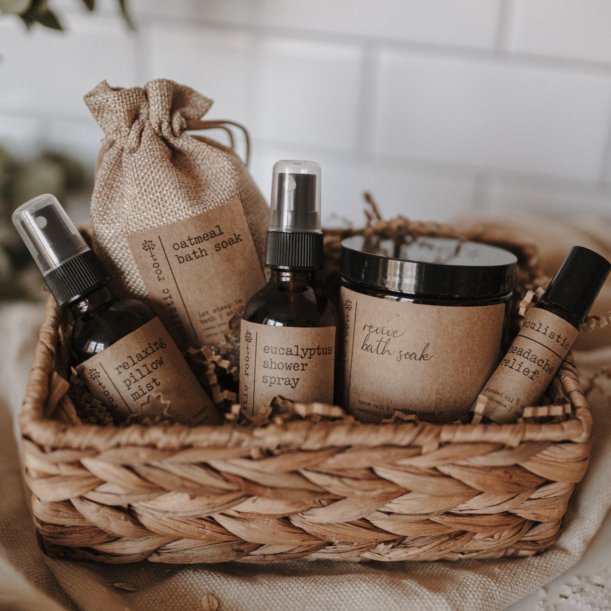 Spa gift set with eucalyptus spray, pillow mist, headache roller, and lavender oatmeal bath soaks — view 4
