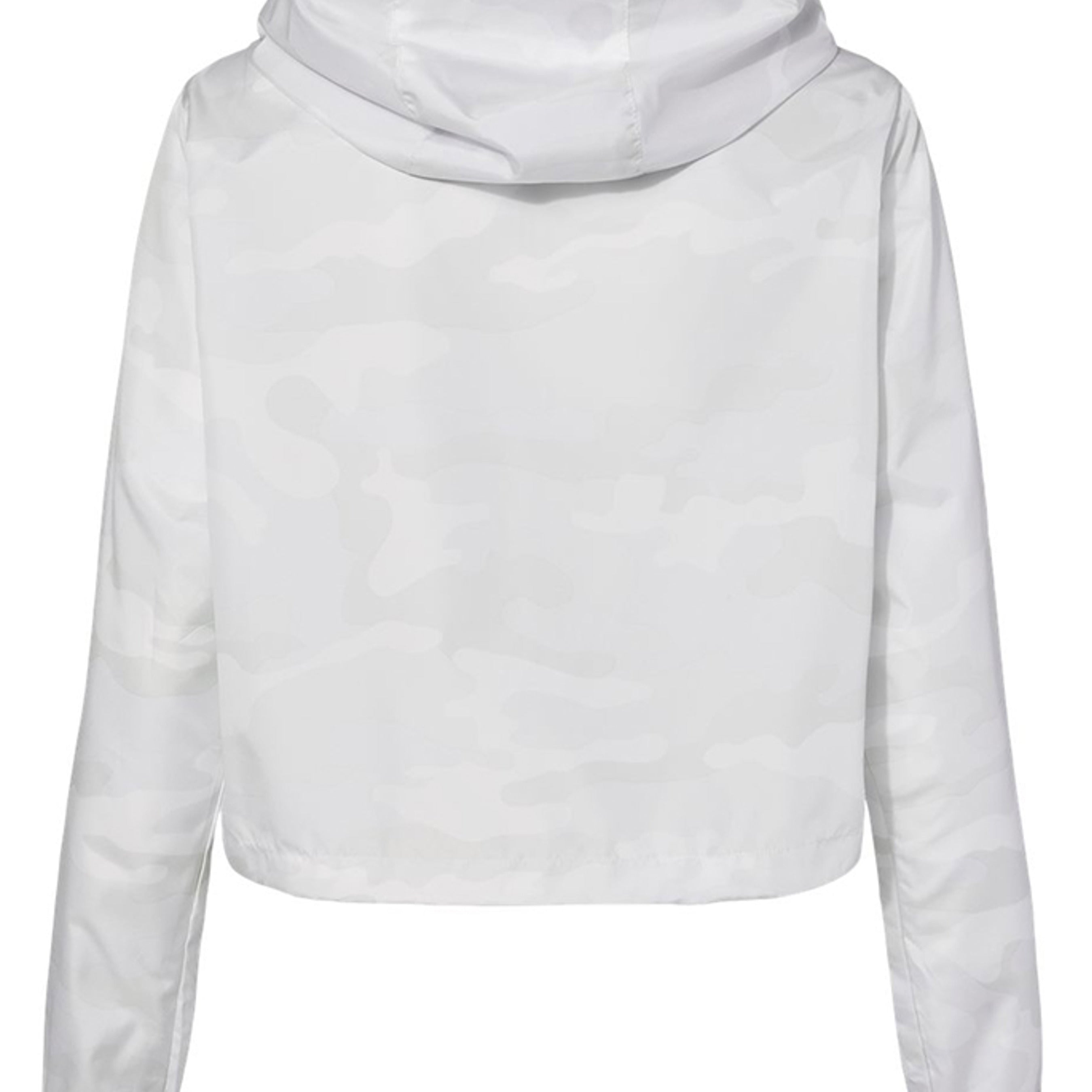 Women's pullover crop windbreaker in lightweight polyester with half zipper and breathable mesh lined hood — view 2