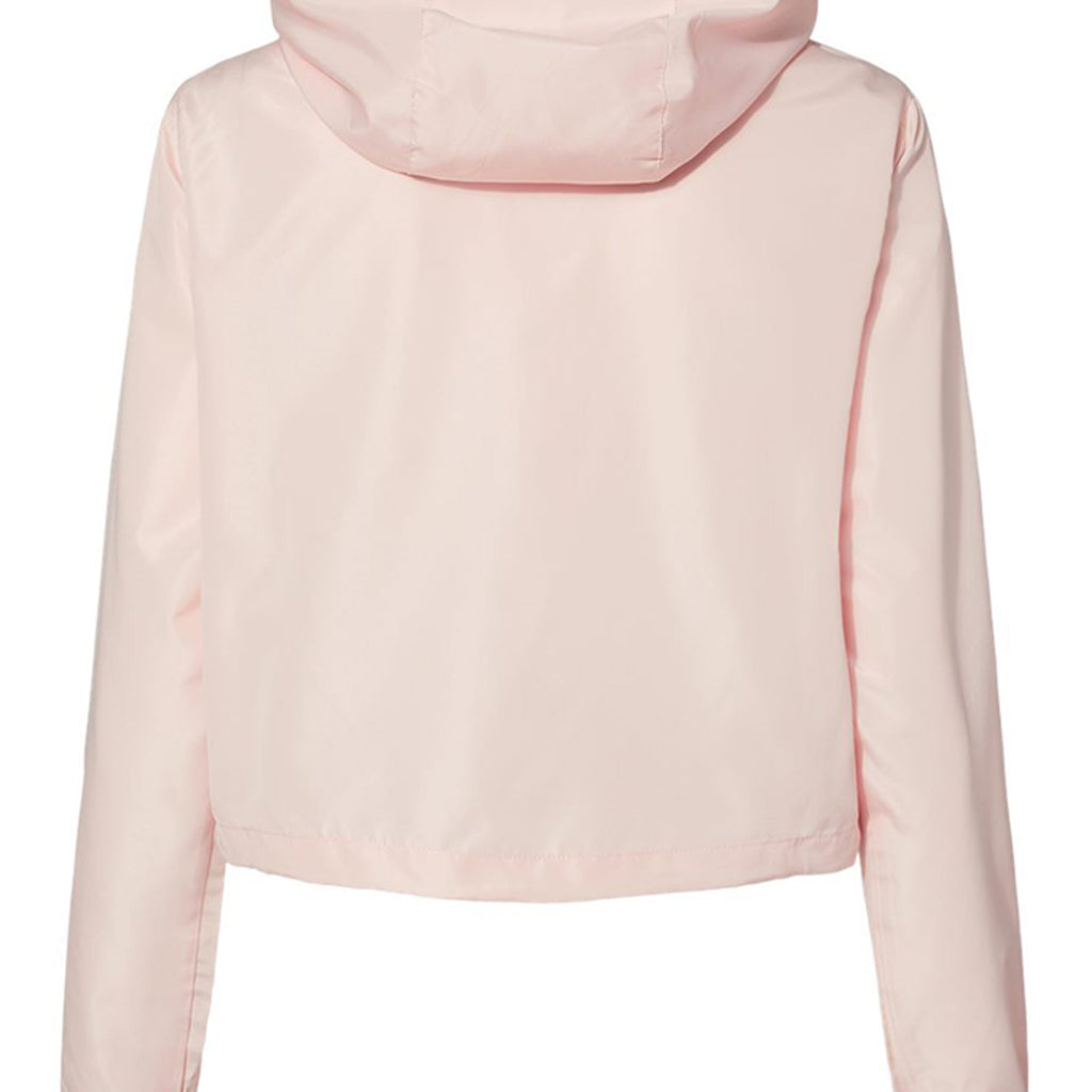 Women's pullover crop windbreaker in lightweight polyester with half zipper and breathable mesh lined hood — view 4